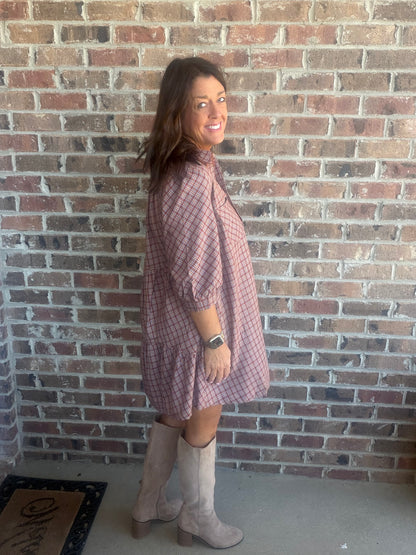 Umgee Plaid Button Down Long Sleeve Dress