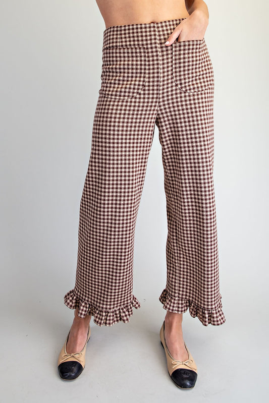 Brownie Gingham Ruffled Hem Pants