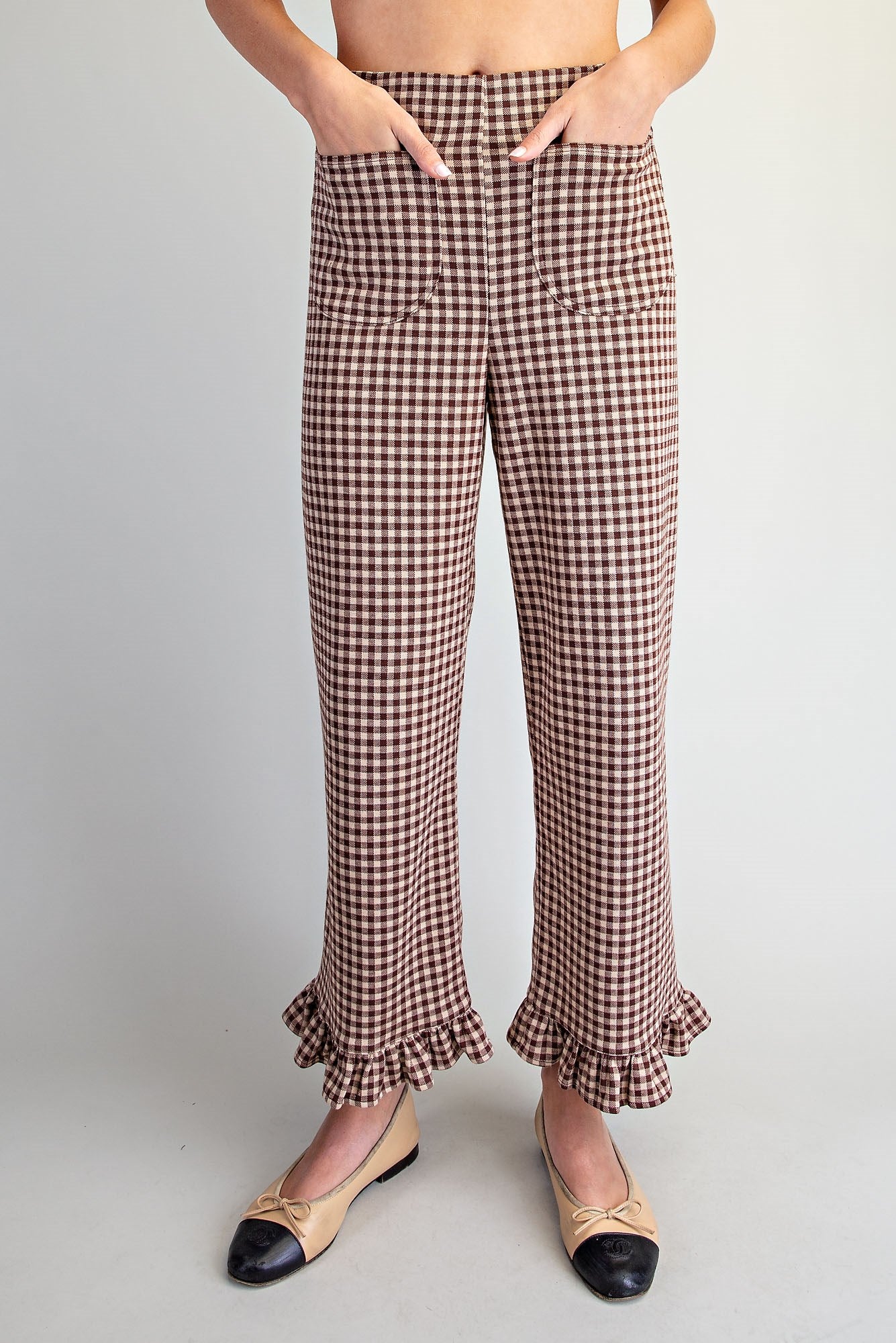 Brownie Gingham Ruffled Hem Pants
