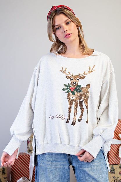 eesome Mineral Washed Happy Holidays Reindeer Sweatshirt