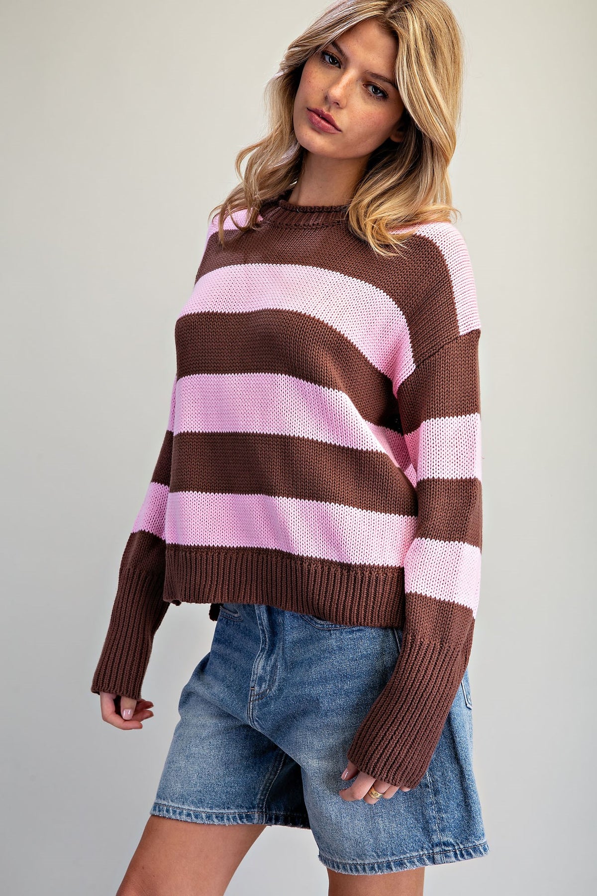 Brown & Pink Striped Sweater