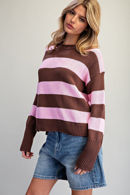 Brown & Pink Striped Sweater