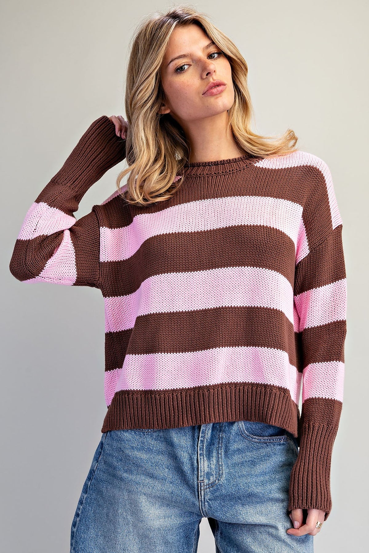 Brown & Pink Striped Sweater