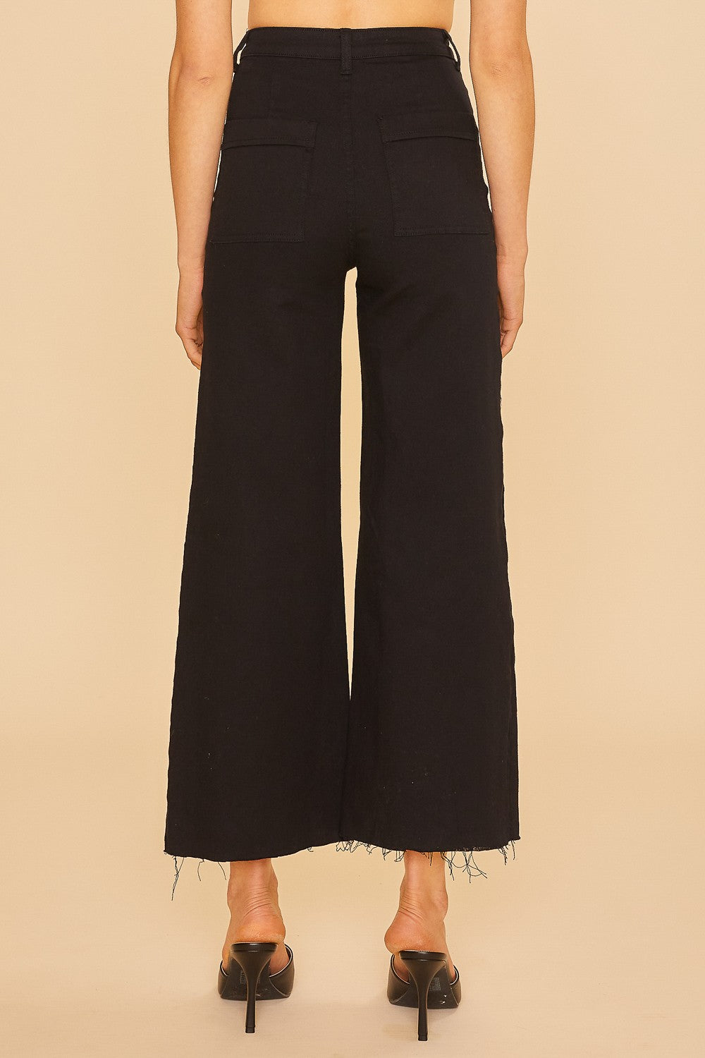 Front Two Pocket Stretch Wide Leg Denim Jeans-Black