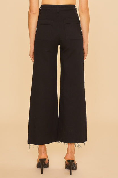 Front Two Pocket Stretch Wide Leg Denim Jeans-Black