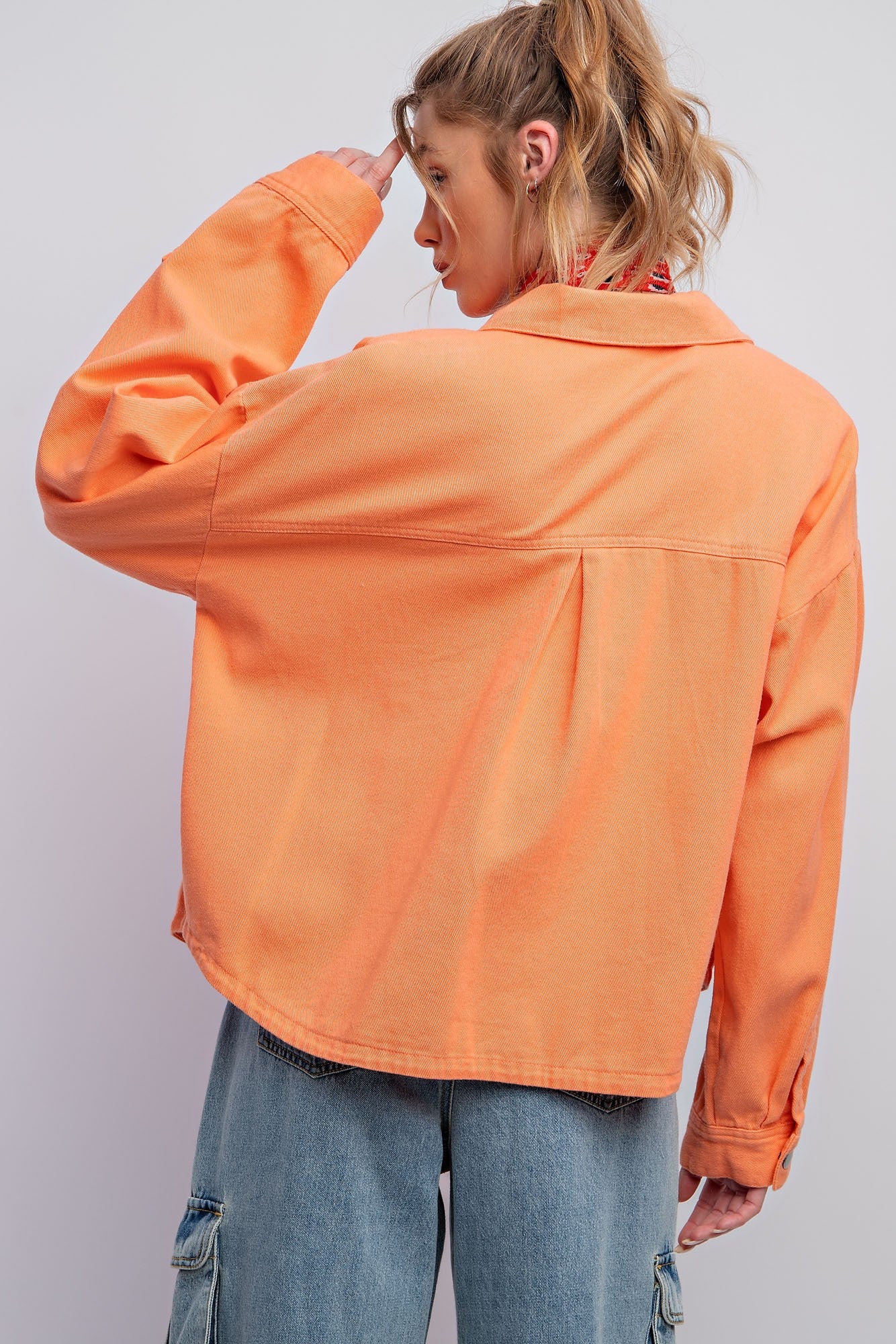 Washed Twill Shirt Jacket Orange