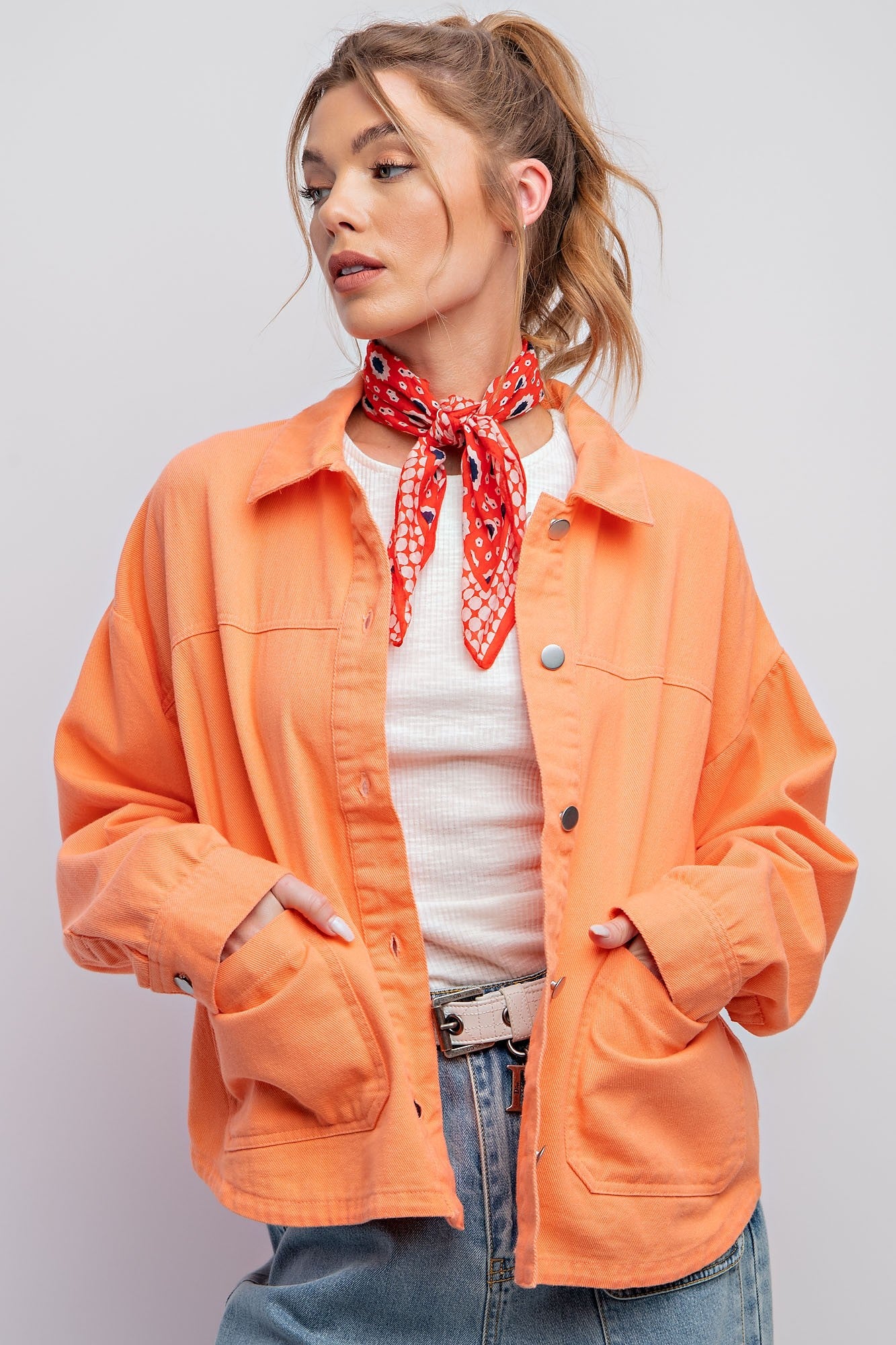 Washed Twill Shirt Jacket Orange