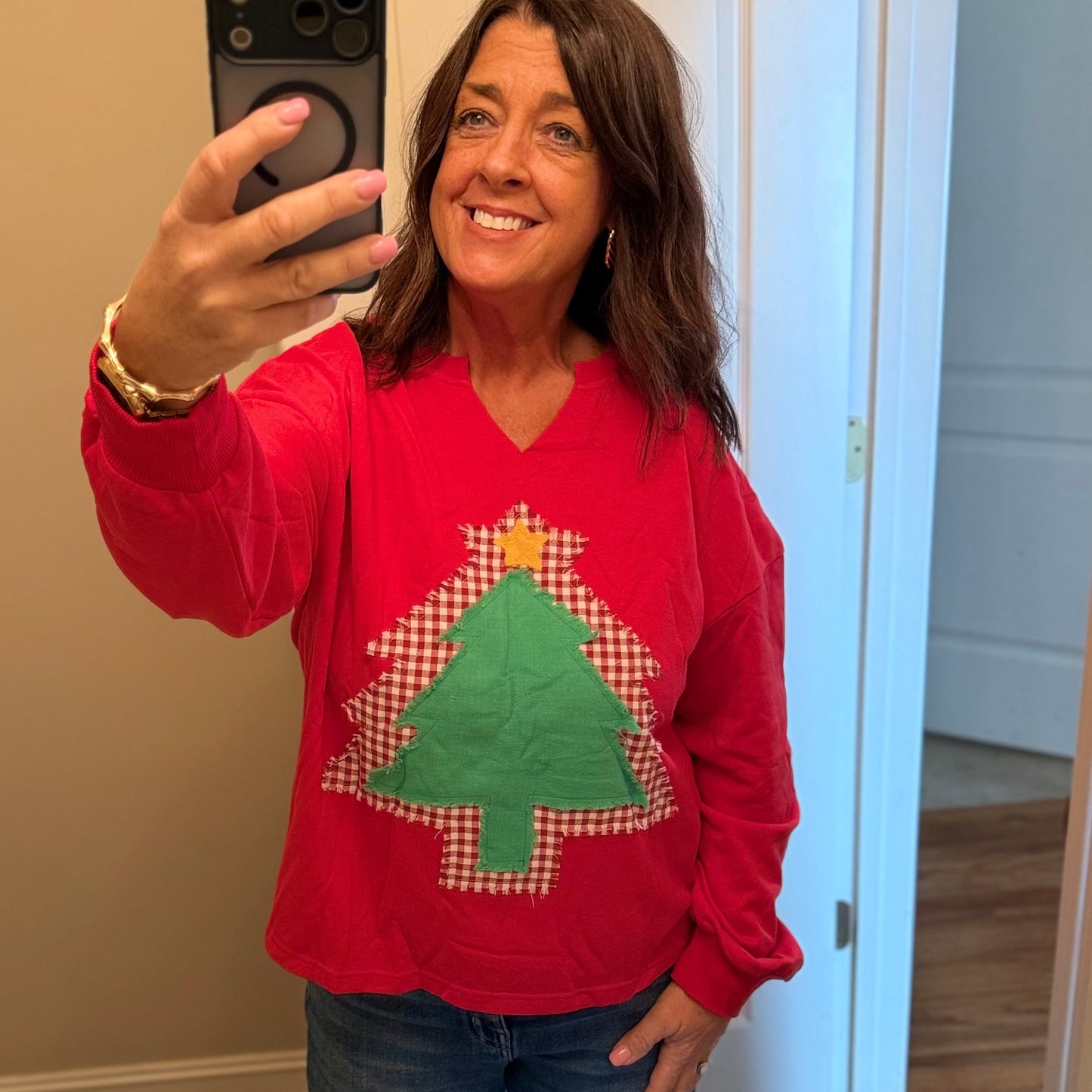 Stitch Christmas Tree Detail Top Red