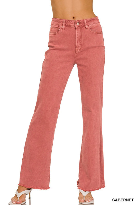 Garnet Red Frayed Pants