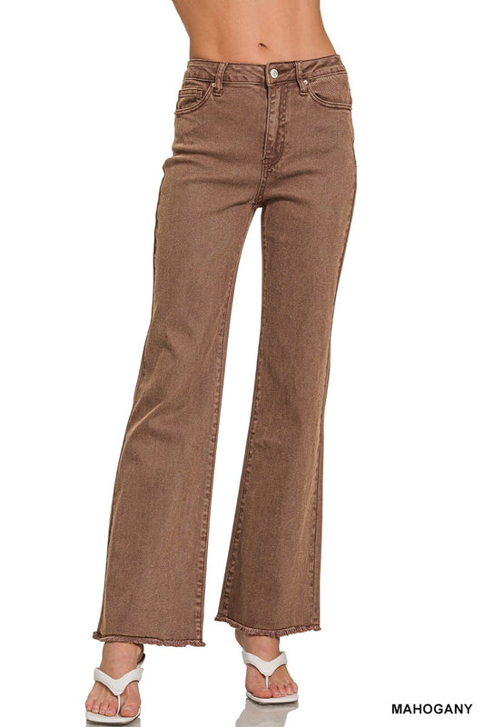 Brown Frayed Hem Pants
