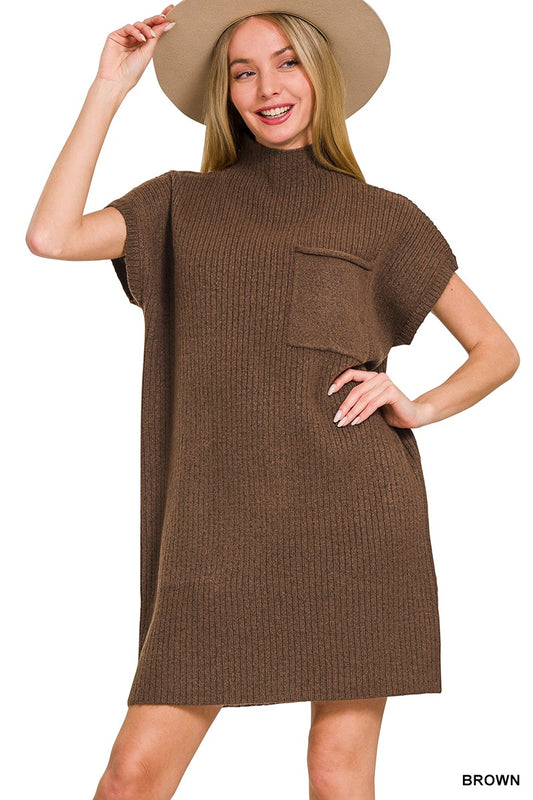 Brown Mock Neck Sweater Dress