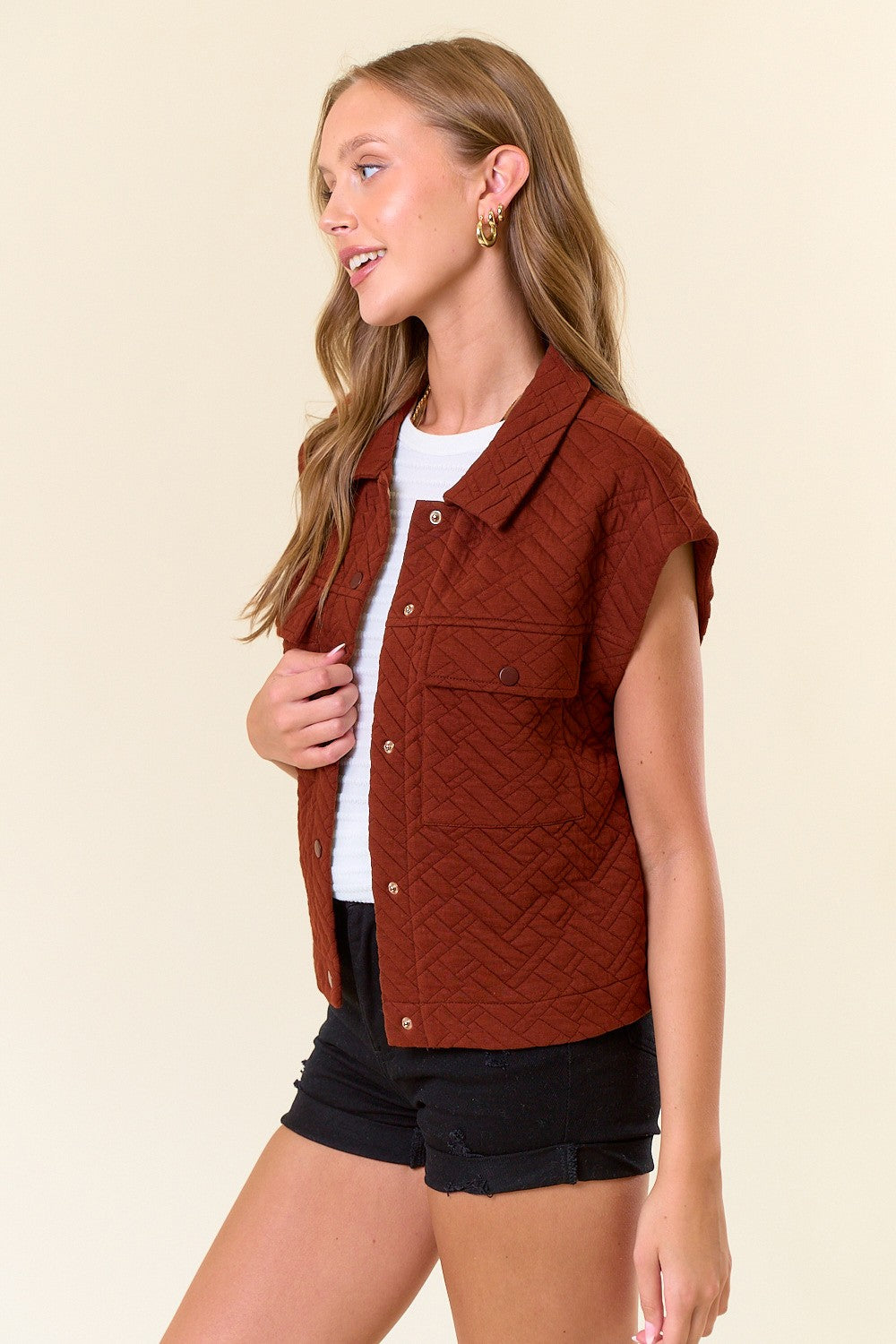 Quilted Front Pocket Vest-Rust