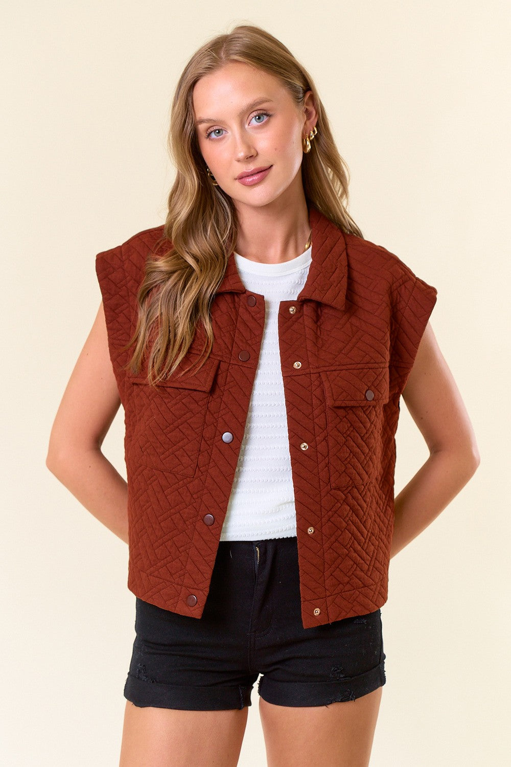 Quilted Front Pocket Vest-Rust