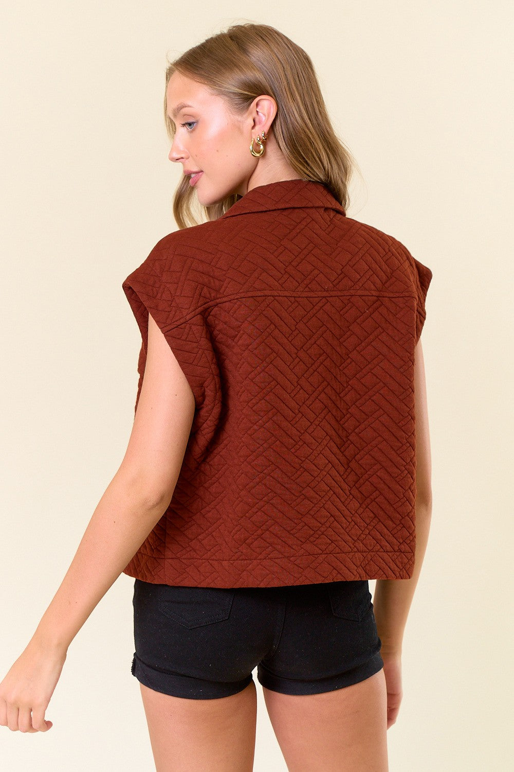 Quilted Front Pocket Vest-Rust