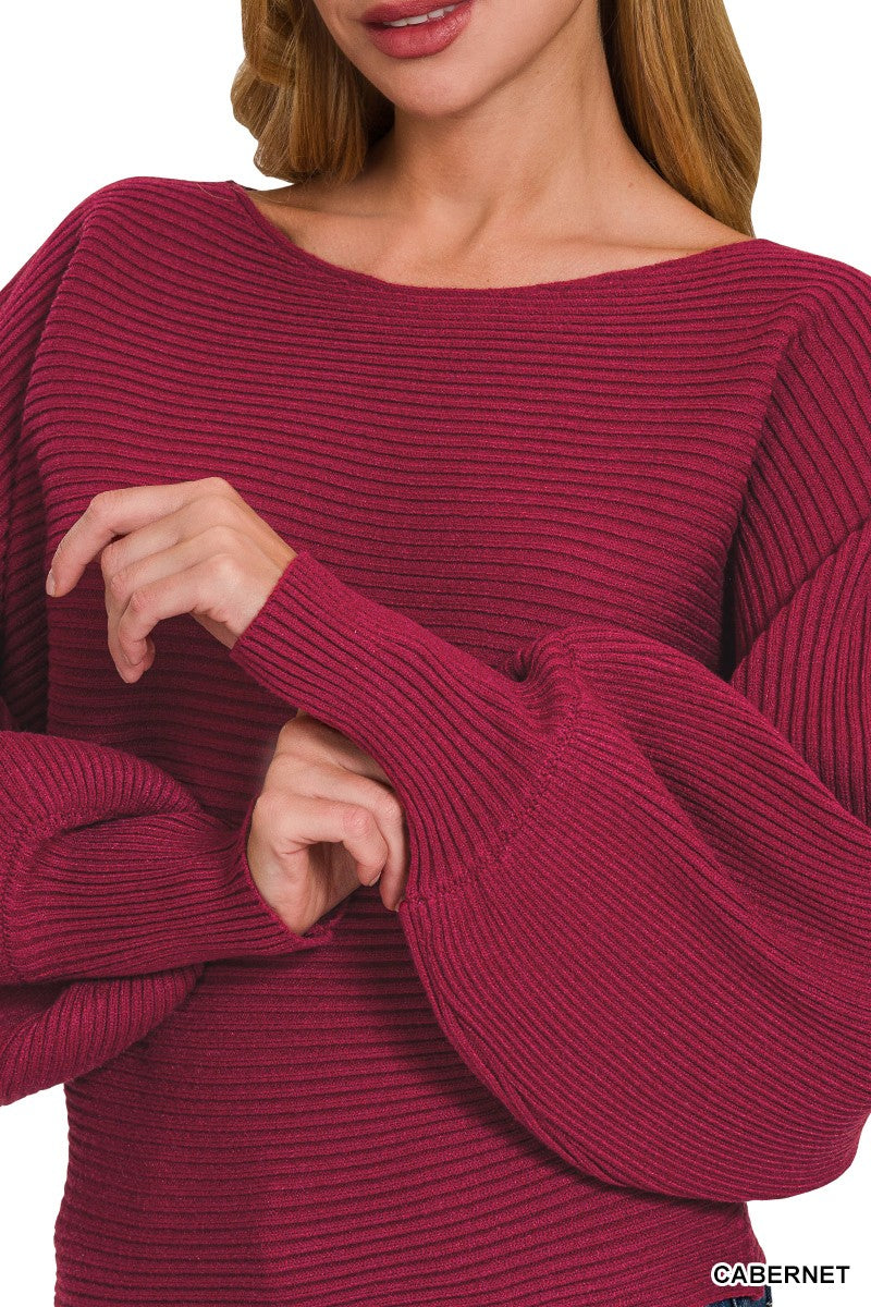 Cabernet Boat Neck Balloon Sleeve Sweater