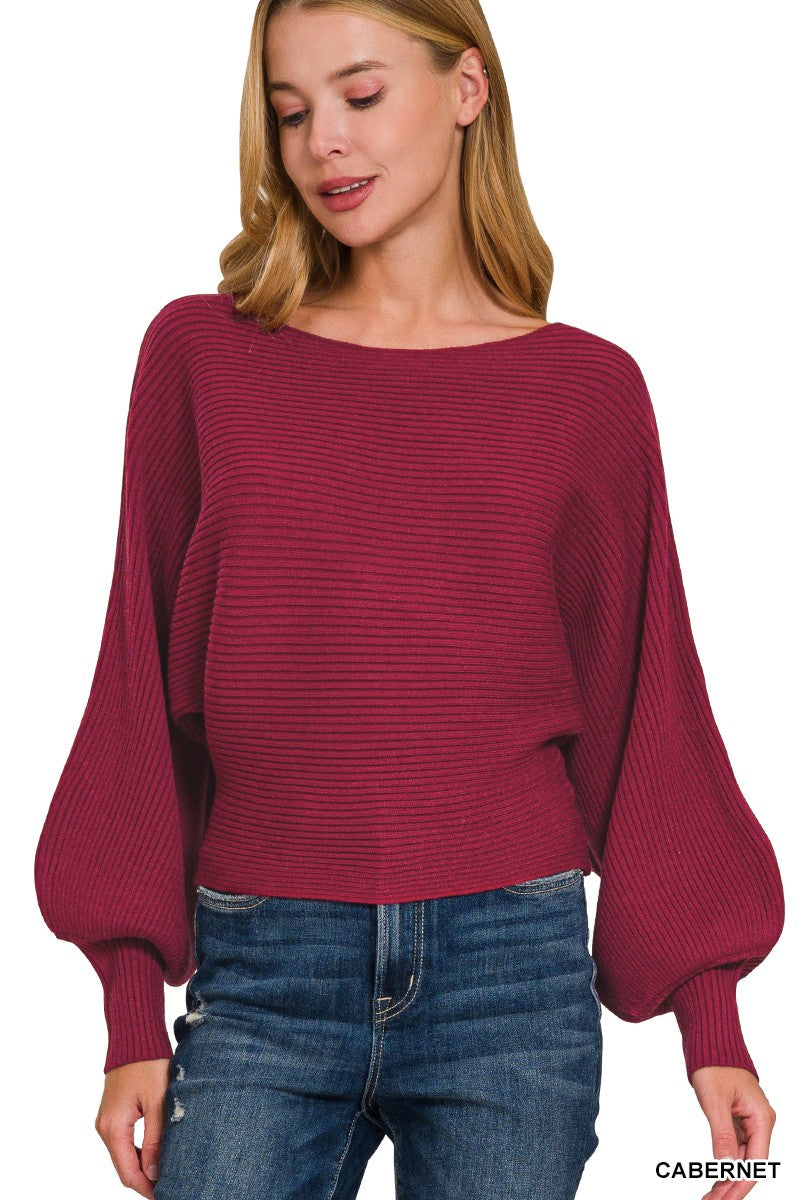 Cabernet Boat Neck Balloon Sleeve Sweater