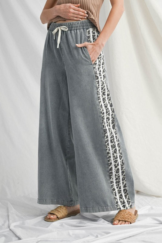 Animal Print & Denim Wide Leg Pants
