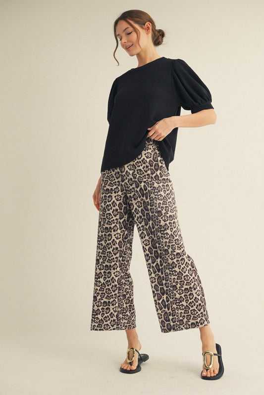 High Waist Wide Leg Leopard Pants