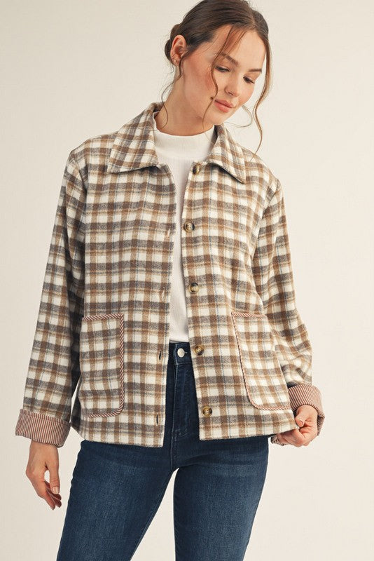Plaid Stripe Detail Shacket