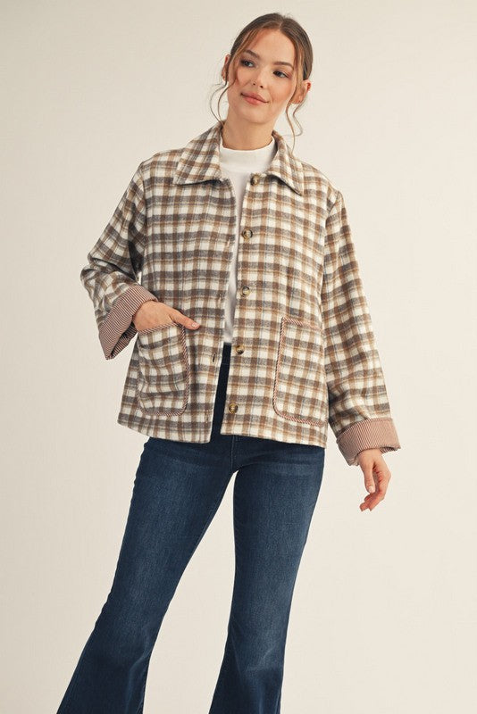 Plaid Stripe Detail Shacket
