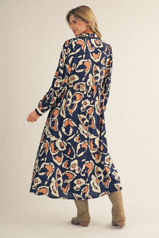 Navy Boho Midi Dress