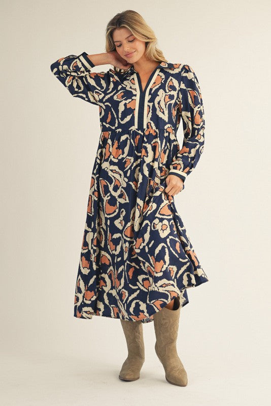 Navy Boho Midi Dress