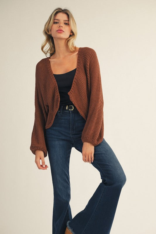 Knit Sweater Open Cardigan-Mocha Moose