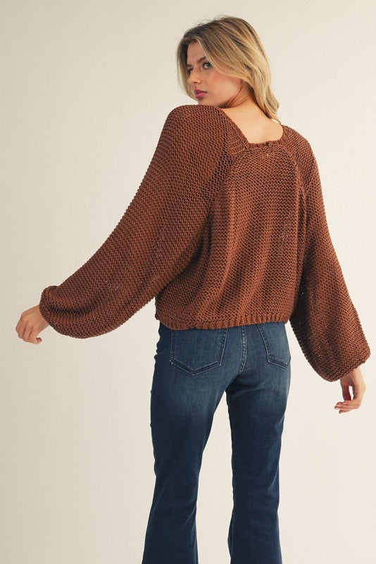 Knit Sweater Open Cardigan-Mocha Moose
