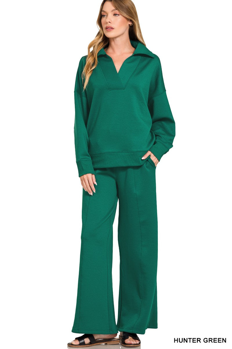 Hunter Green Scuba Collared Pullover Pants Set