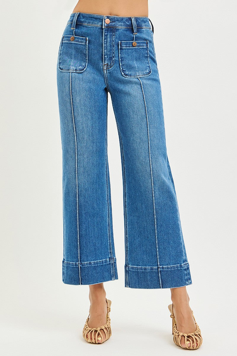 Risen High Rise Patch Pocket Crop Wide Leg Jean