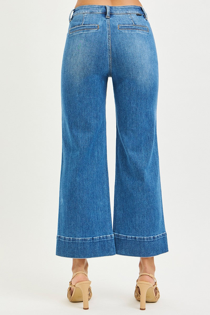 Risen High Rise Patch Pocket Crop Wide Leg Jean