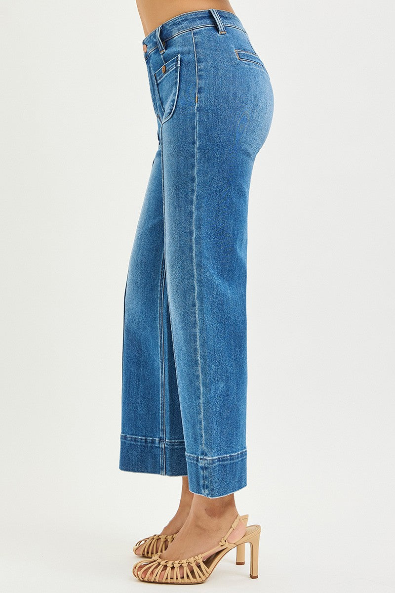 Risen High Rise Patch Pocket Crop Wide Leg Jean