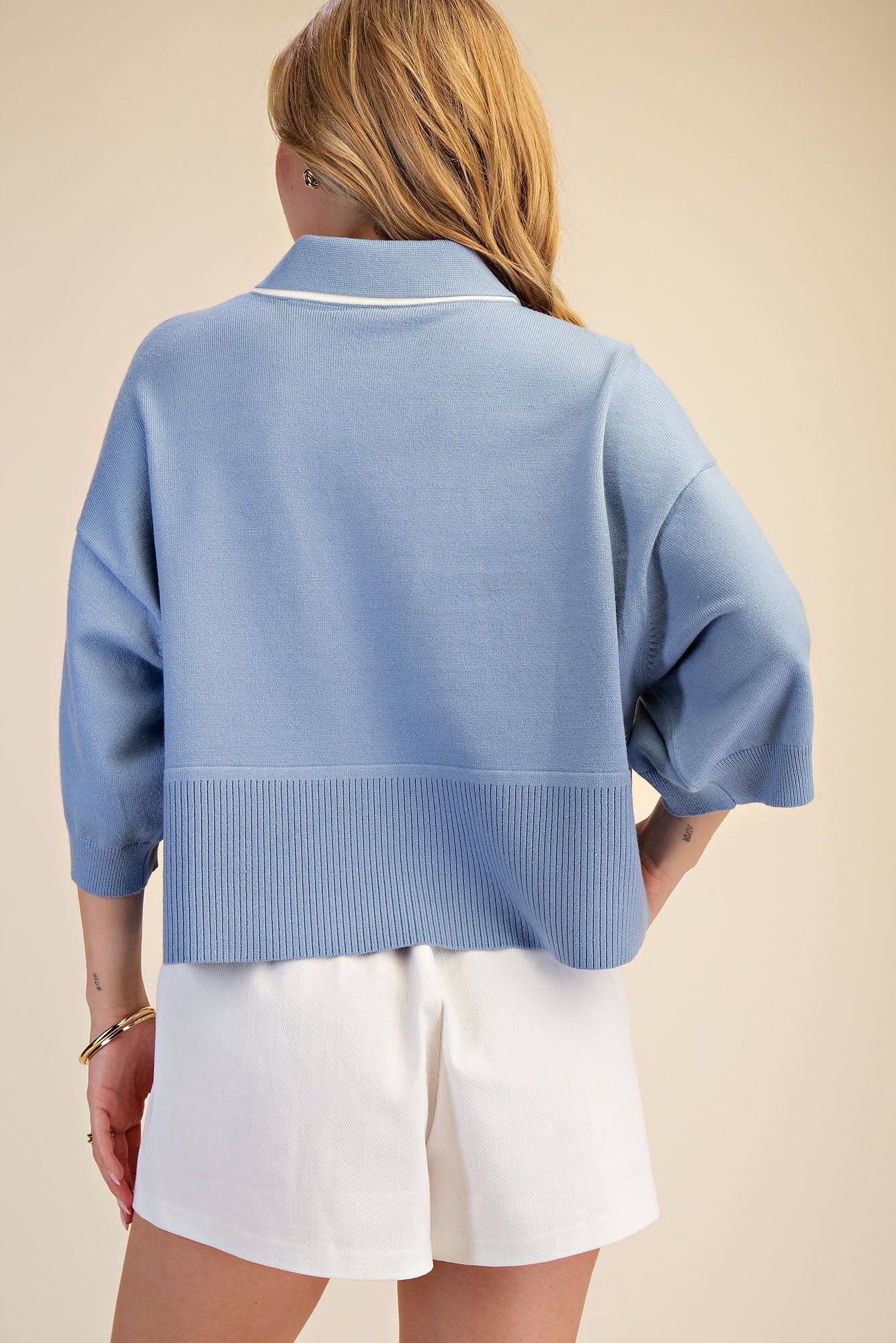 Blue Collar with Contrast Trim Sweater