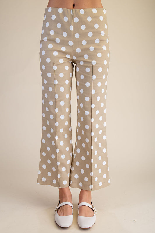 Flare Crop Dot Pants-Taupe