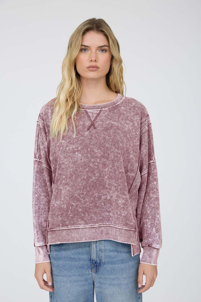 Acid Wash Long Sleeve Sweatshirt Top