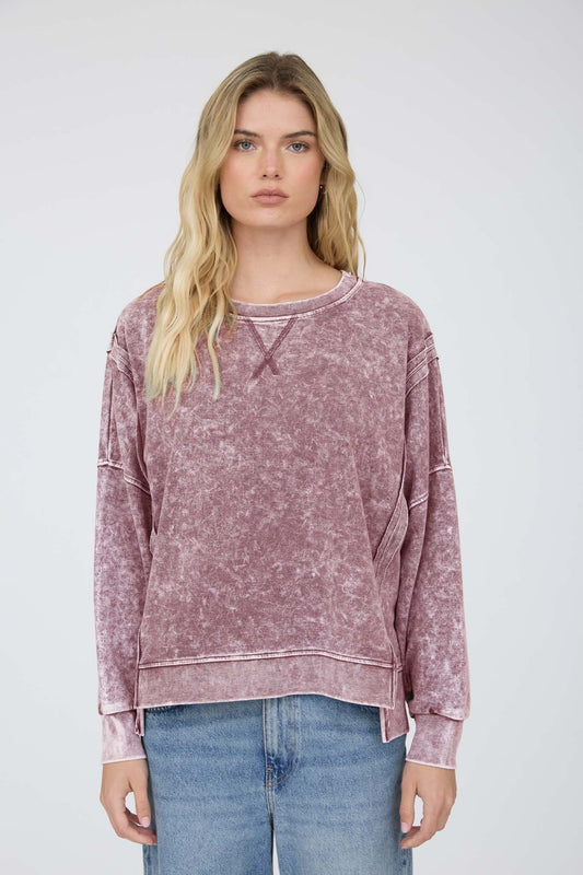Acid Wash Long Sleeve Sweatshirt Top
