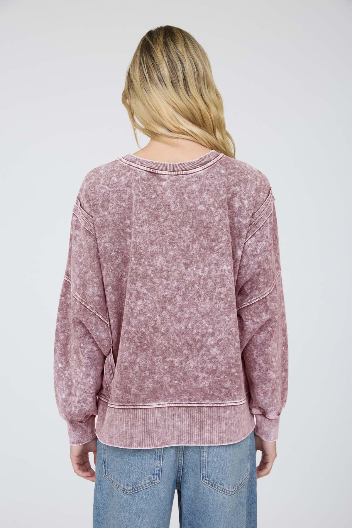 Acid Wash Long Sleeve Sweatshirt Top