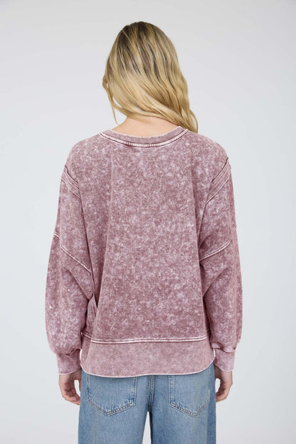 Acid Wash Long Sleeve Sweatshirt Top