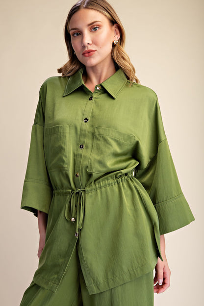 Glam Green Adjustable Waist Tie Top