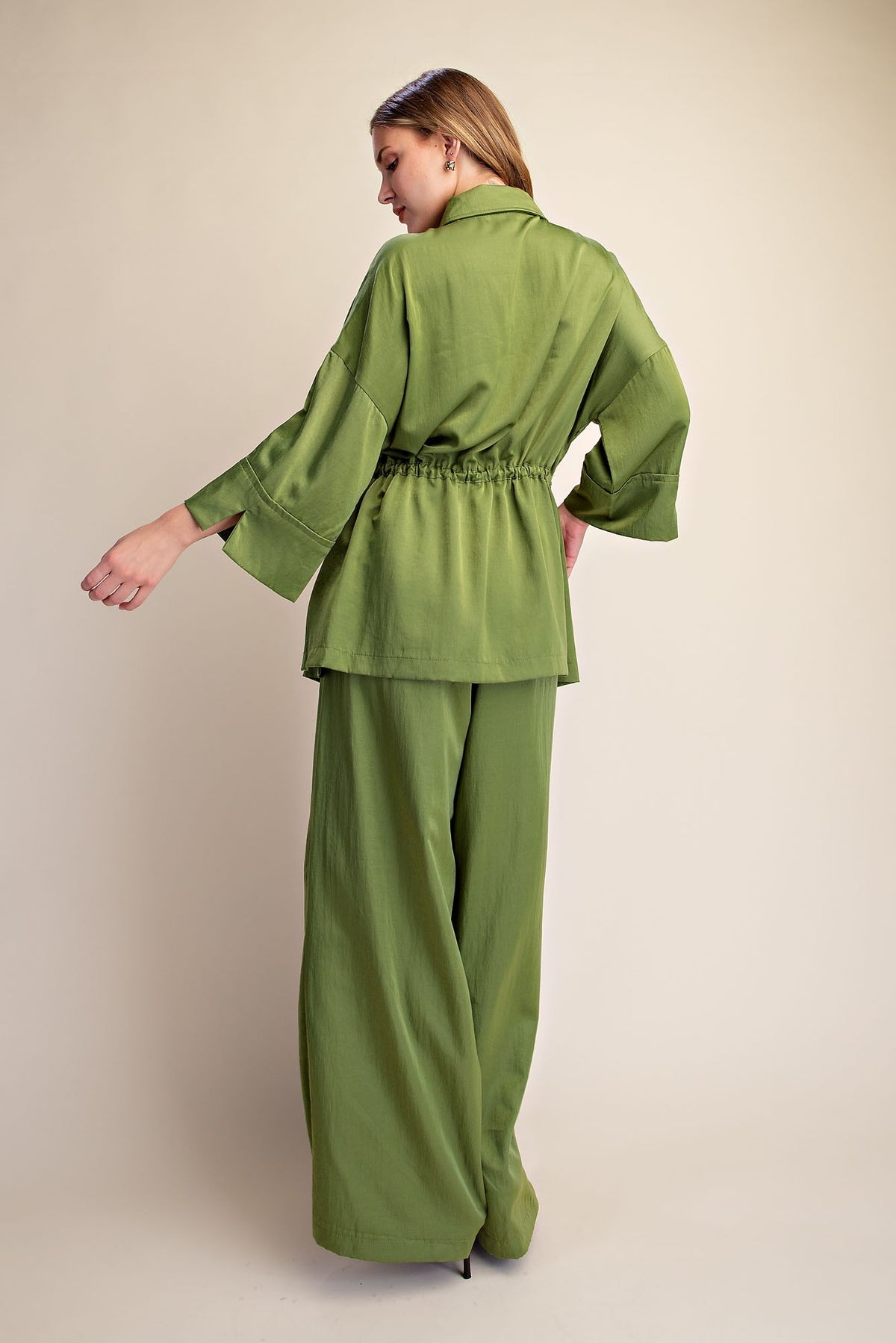 Glam Green Adjustable Waist Tie Top