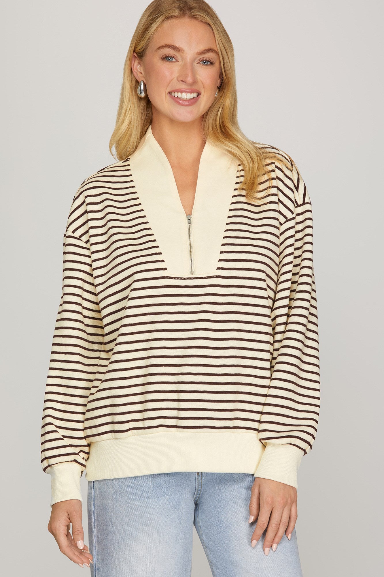 Long Sleeve Half Zip Striped Sweater