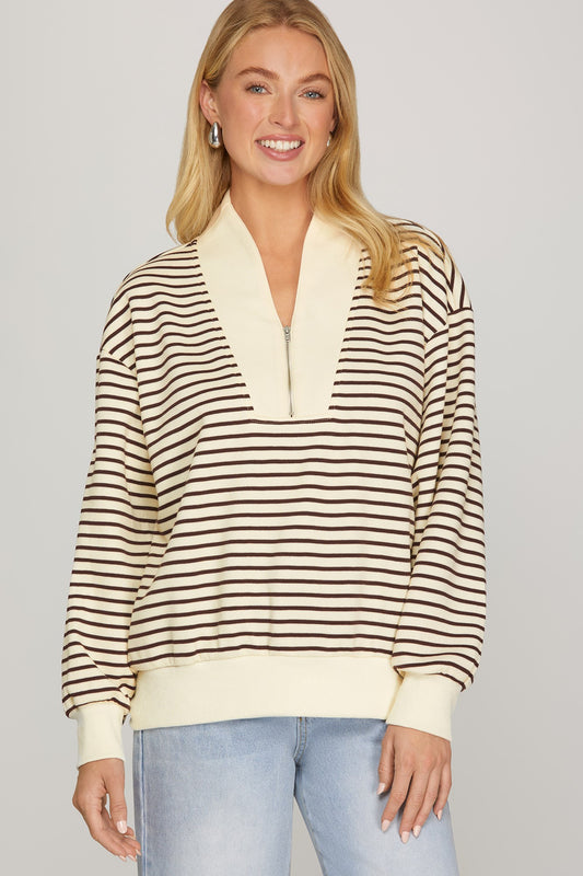 Long Sleeve Half Zip Striped Sweater