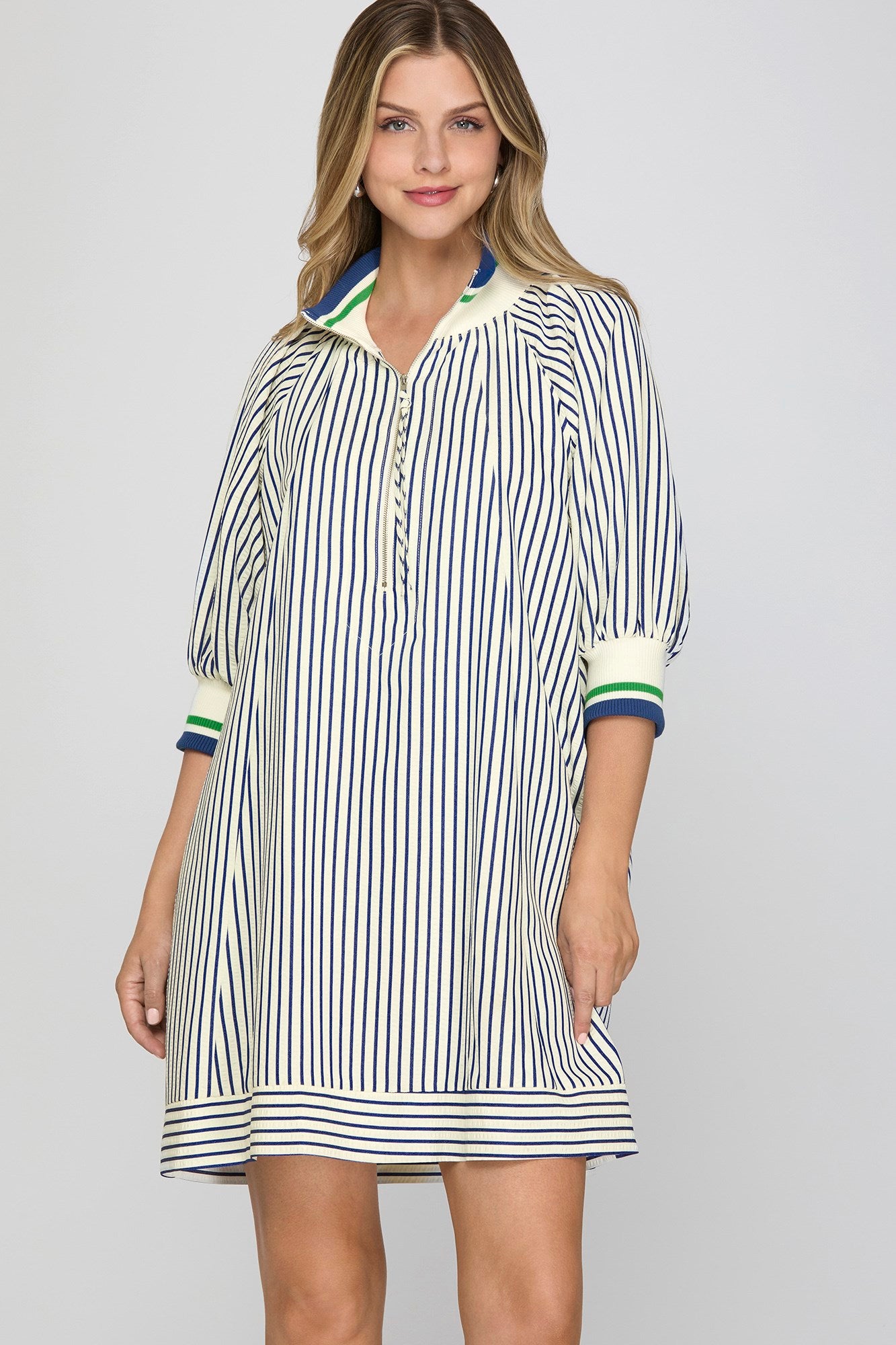 Blue Stripe 1/2 Sleeve Mini Dress