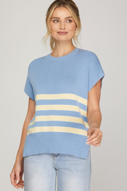 Blue Sleeveless Sweater Top