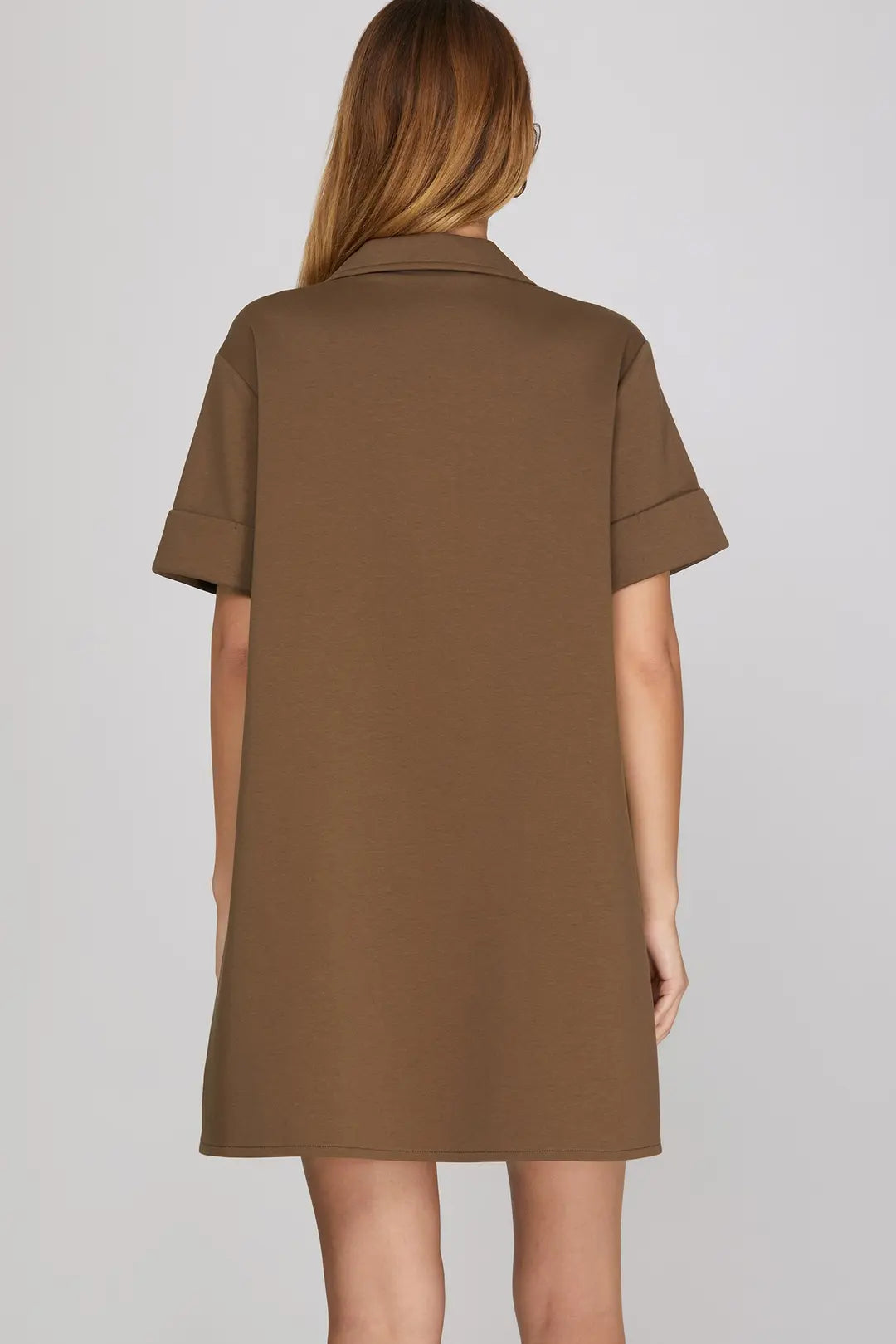 She & Sky Collared Short Sleeve Short Dress Mocha