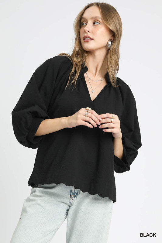 Black Bubble Sleeve Top