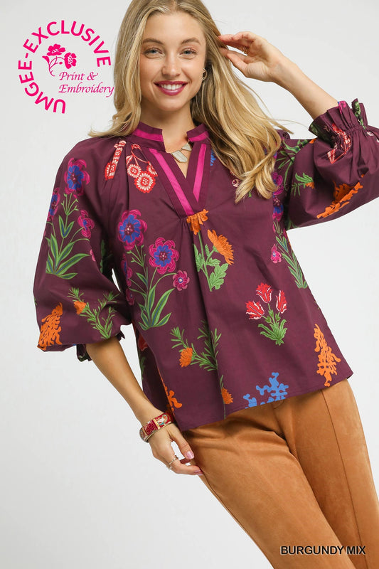 Burgundy Mix Long Sleeve Top