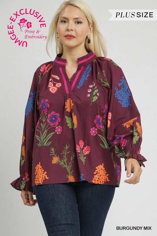 Burgundy Mix Long Sleeve Top