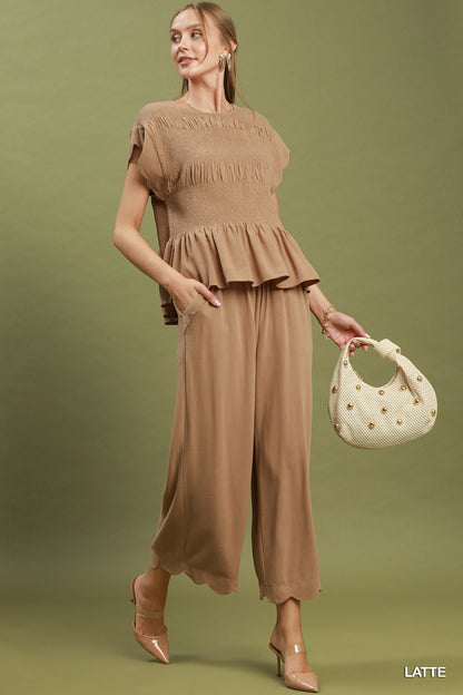 Linen Blend Scalloped Taupe Set
