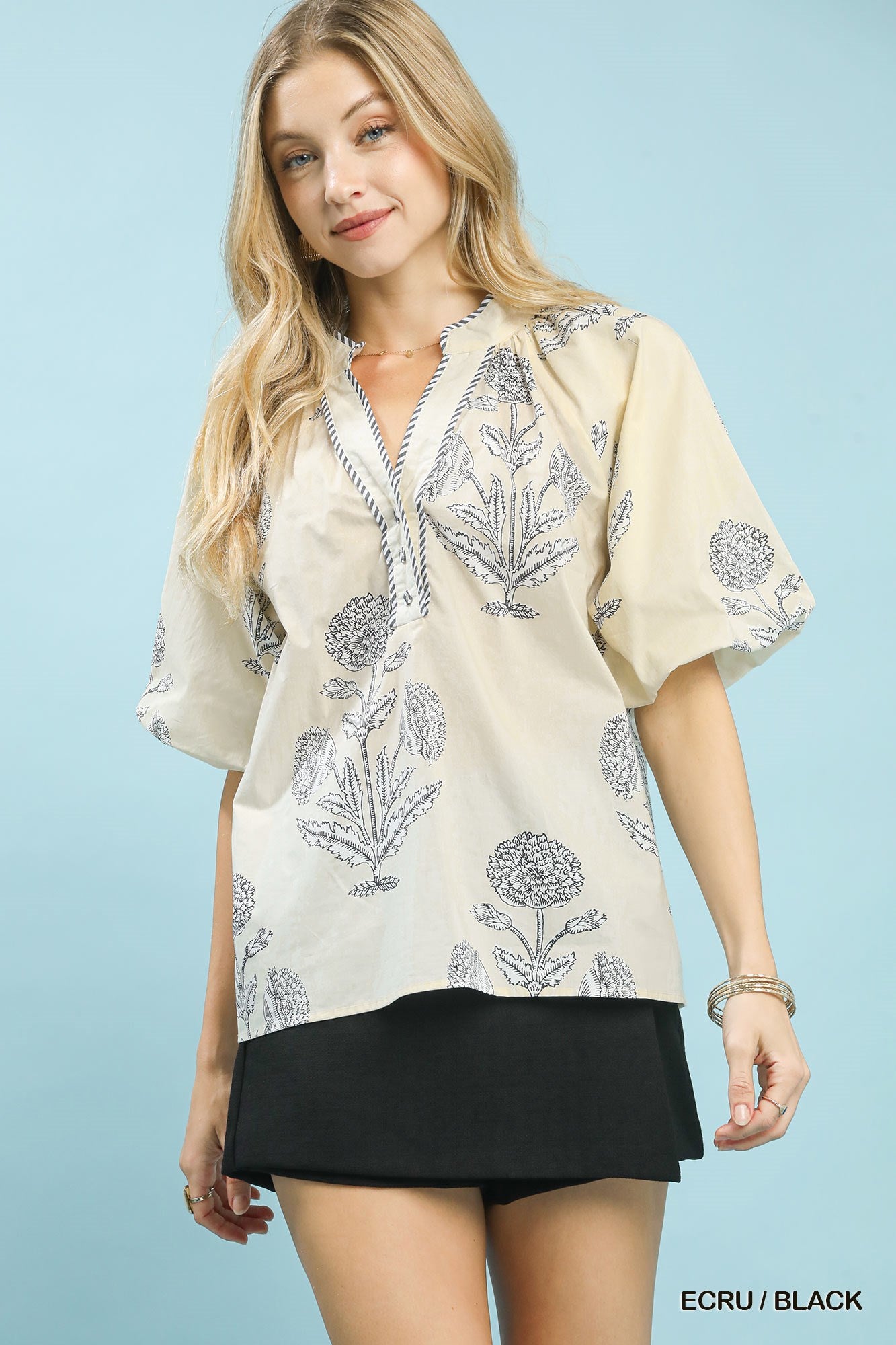 Floral Print V Neck Top